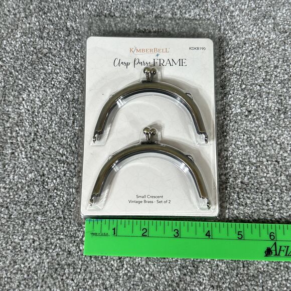 Two Metal Bag Making Curved Crescent Purse Frames Kiss Lock Clasp Vintage Brass - Picture 9 of 9